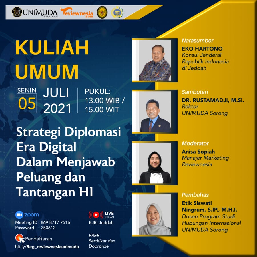 Melalui Prodi Hubungan Internasional (HI) Gelar Webinar “Strategi Diplomasi Era Digital dalam Menjawab Peluang dan Tantangan HI”